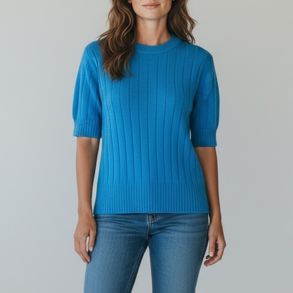 Harve Benard Short Sleeve Sweater Women Small Blue